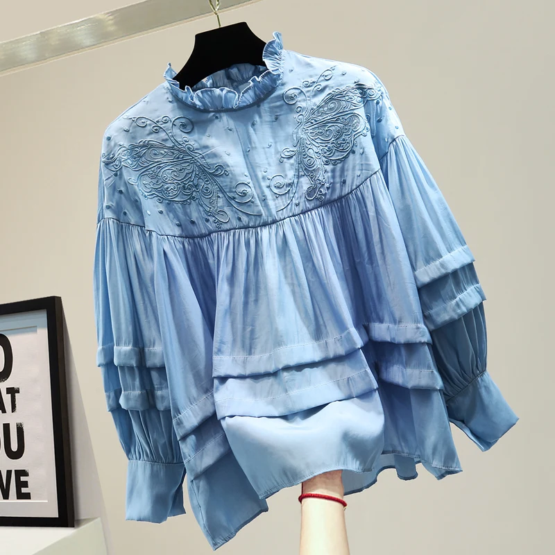 Embroidered Long Sleeve Shirt Woman 2020 Autumn Korean Loose Temperament Lantern Sleeve Pullover Blouse Blusas Stand Collar Tops
Embroidered Long Sleeve Shirt Woman 2020 Autumn Korean Loose Temperament Lantern Sleeve Pullover Blouse Blusas Stand Collar Tops
