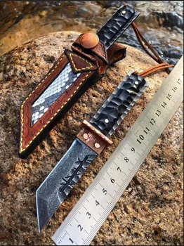 60HRC Imported manual forged Damascus steel Steel Fixed Blade, Camping Tool Hunting Copper hand guard + carved ebony Handle
60HRC Imported manual forged Damascus steel Steel Fixed Blade, Camping Tool Hunting Copper hand guard + carved ebony Handle