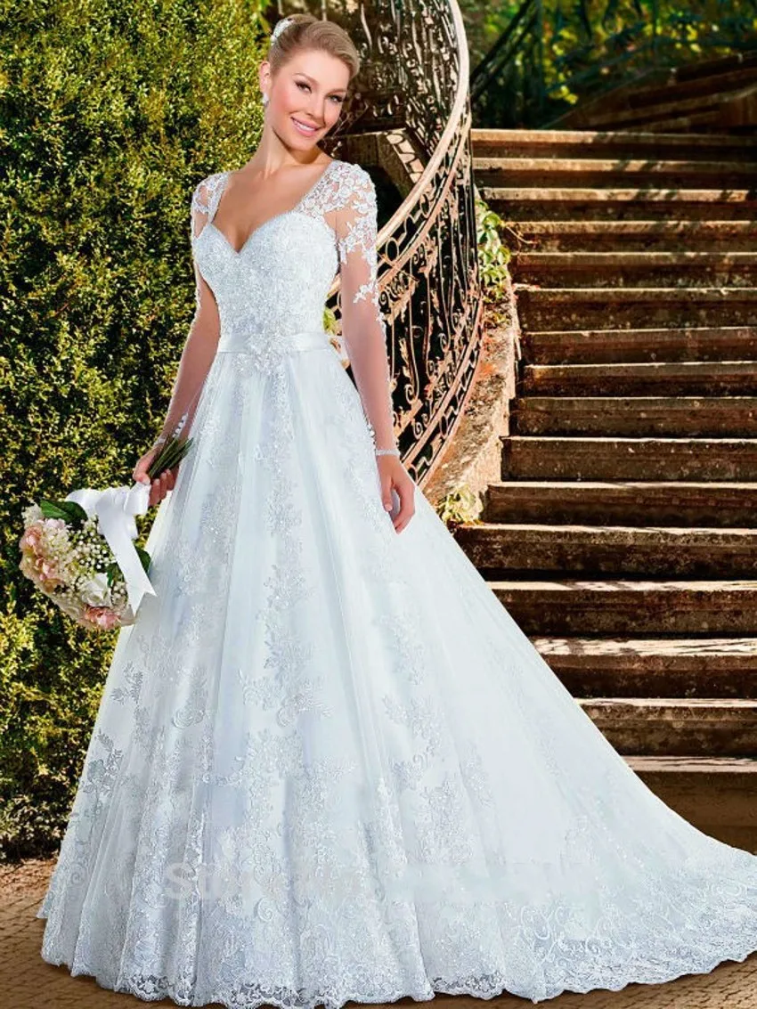Бесплатная доставка Vestidos De Novia трапециевидные белые свадебные платья с длинными