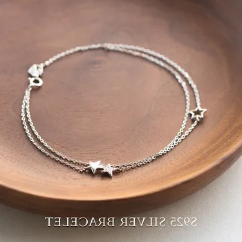925 Real. Sterling Silver Jewelry Double Layers /Multi-Rows Stars Chain Bracelet with clear white stone set GTLS347
925 Real. Sterling Silver Jewelry Double Layers /Multi-Rows Stars Chain Bracelet with clear white stone set GTLS347