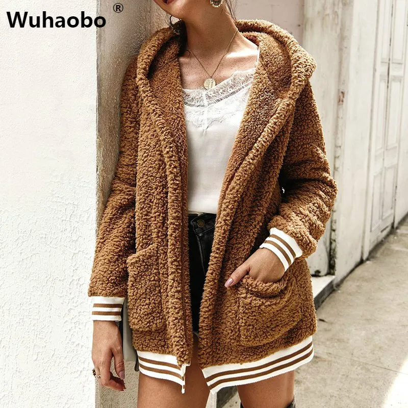 Wuhaobo Faux Fur Coat Women Jacket Autumn Pockets Hooded Plus Size Casual Winter Teddy Coat Open Stitch Fleece Plush Overcoat
Wuhaobo Faux Fur Coat Women Jacket Autumn Pockets Hooded Plus Size Casual Winter Teddy Coat Open Stitch Fleece Plush Overcoat