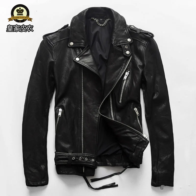 Фото GUYEZAIXIU 2020 New Men Black Genuine Vegetable tannin Sheepskin Motorcycle Leather Jacket 100% Real Biker Jackets | Мужская одежда
