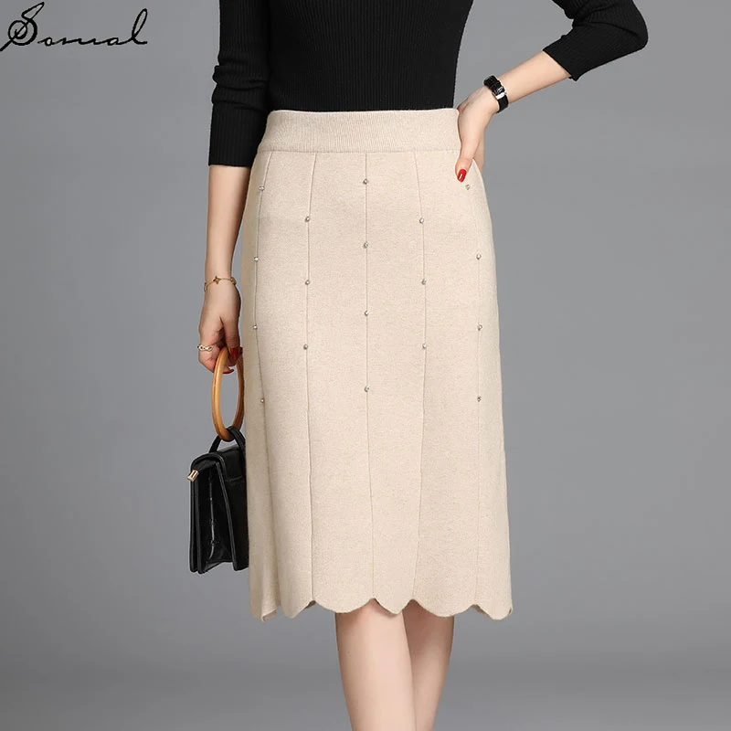 SOMAL 2020 Autumn Women Pencil Skirt with Beading High Waist Simple Elastic Band Knitted Skirts Elegant Female Bottom for Party
SOMAL 2020 Autumn Women Pencil Skirt with Beading High Waist Simple Elastic Band Knitted Skirts Elegant Female Bottom for Party