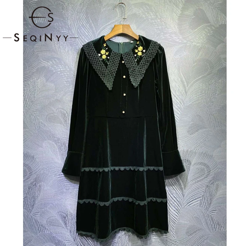 SEQINYY Loose Velvet Dress 2020 Autumn Winter New Fashion Design Women Lace Embroidery Flowers High Quality Mini Runway
SEQINYY Loose Velvet Dress 2020 Autumn Winter New Fashion Design Women Lace Embroidery Flowers High Quality Mini Runway