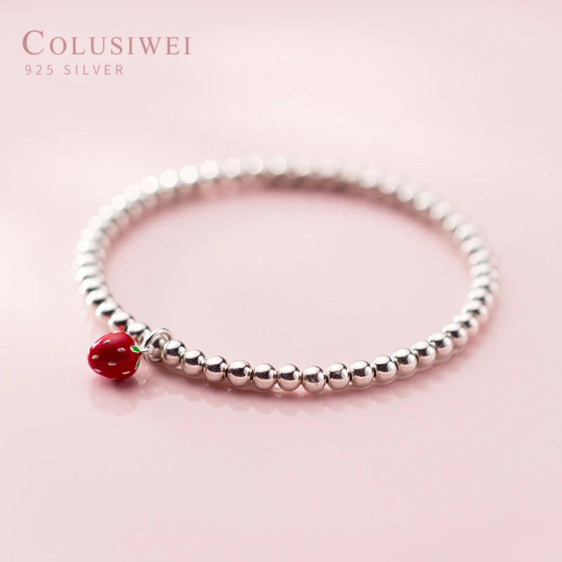 COLUSIWEI 925 Sterling Silver Cute Strawberry Charm Bracelet for Women Fashion Beaded Korea Style Jewelry Girl Gift | Украшения и