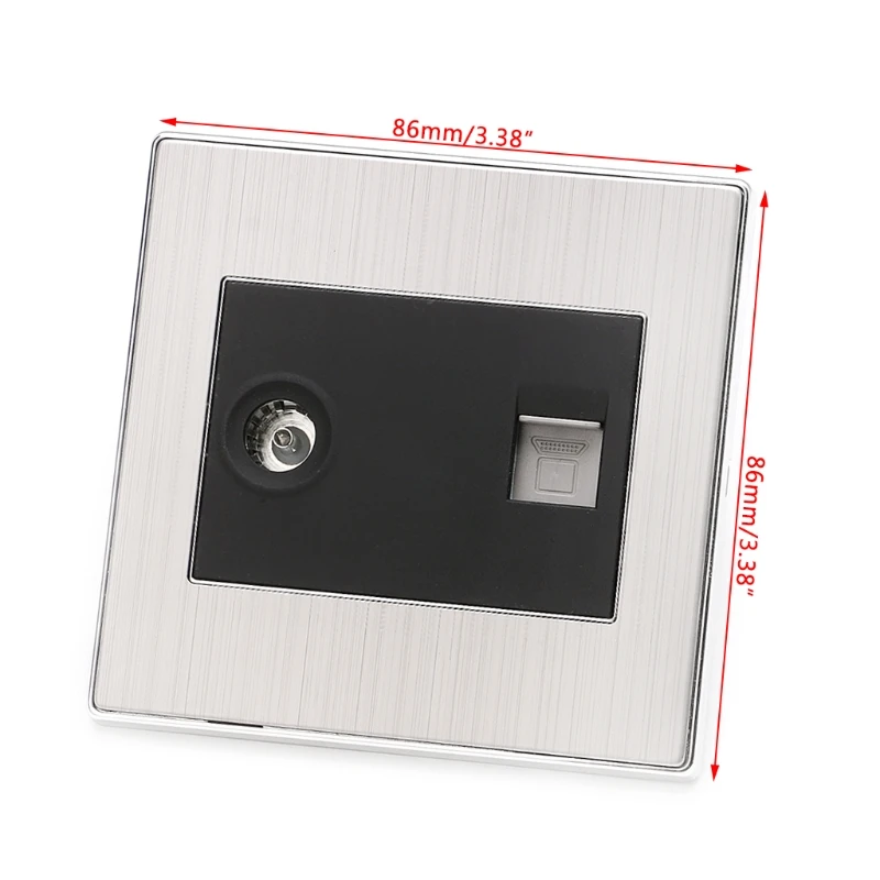 RJ45 Wall Internet Socket With TV Outlet Stainless Steel Brushed Silver Panel