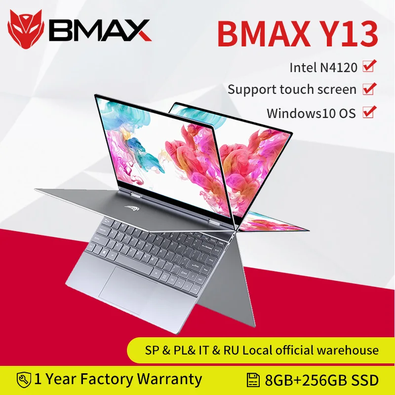 BMAX Y13 360 ° Ноутбук 13 3 дюймов Тетрадь Windows 10 8 Гб LPDDR4 256GB SSD 1920*1080 IPS Intel N4120 сенсорный