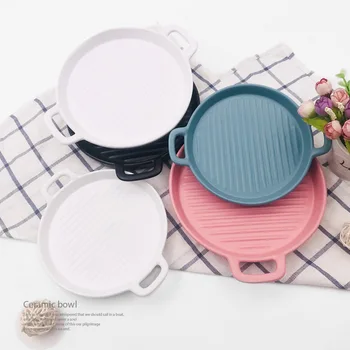 8 Inch Anti-scalding Double Ear Ceramic Bakeware,Dinner Plate,Solid Color Pizza Plate,9 Inch Nordic Threaded Steak Plate 
8 Inch Anti-scalding Double Ear Ceramic Bakeware,Dinner Plate,Solid Color Pizza Plate,9 Inch Nordic Threaded Steak Plate