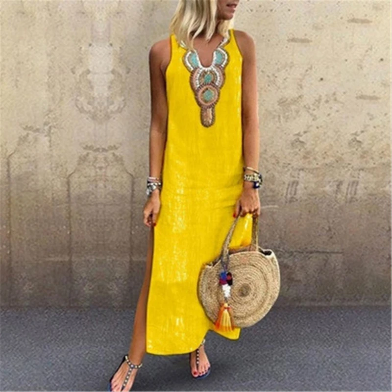 2020 Summer Sundress Women Maxi Dress Robe Femme Printed Sexy V Neck Vestidos Sleeveless Split Beach Party Dress Oversize S-5XL
2020 Summer Sundress Women Maxi Dress Robe Femme Printed Sexy V Neck Vestidos Sleeveless Split Beach Party Dress Oversize S-5XL