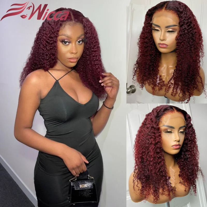 

13X4 Lace Front Wig Jerry Curly with Baby Hair 99J Ombre Brazilian Wigs Pre-plucked Hairline Remy Human Hair For Women Burgundy