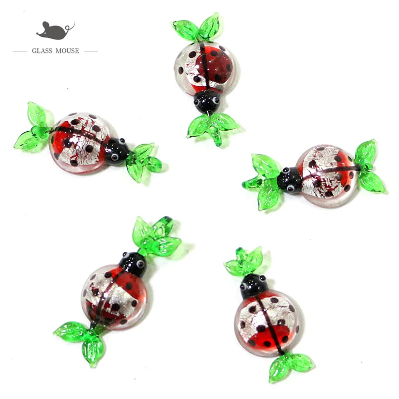 

5Pcs Cute Glass Ladybug Mini Figurines Silver Foil Craft Ornaments Tiny Insects Animals Fairy Garden Decor Small Statues Pendant