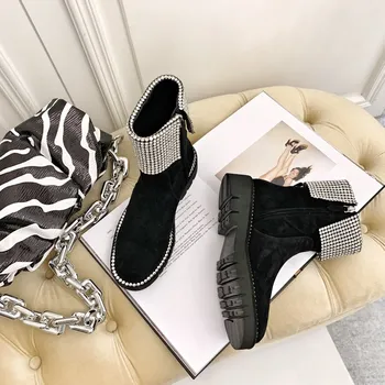 Crystal Rhinestone Woman Ankle Boots Genuine Leather Black Solid Color Round Toe Ladies Shoes Luxury Designer Zapatos de Mujer
Crystal Rhinestone Woman Ankle Boots Genuine Leather Black Solid Color Round Toe Ladies Shoes Luxury Designer Zapatos de Mujer