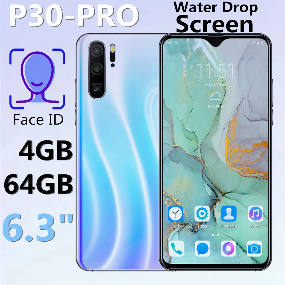 Android Cellphones P30 PRO 4GRAM+64GROM 6.3" 19:9 Water Drop 720*1520 13MP cheap celular mobile phones Face unlock Smartphones
Android Cellphones P30 PRO 4GRAM+64GROM 6.3" 19:9 Water Drop 720*1520 13MP cheap celular mobile phones Face unlock Smartphones