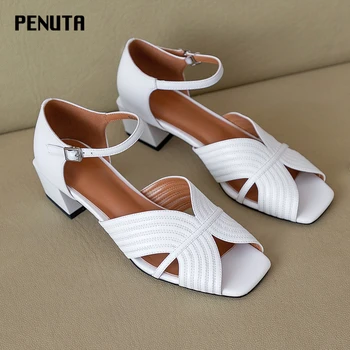 2020 PENUTA Hot Sell Functional Sandals Ankle Strap Genuine Leather Chunky Heels Ladies Comfort Office Shoes White Black X0062
2020 PENUTA Hot Sell Functional Sandals Ankle Strap Genuine Leather Chunky Heels Ladies Comfort Office Shoes White Black X0062