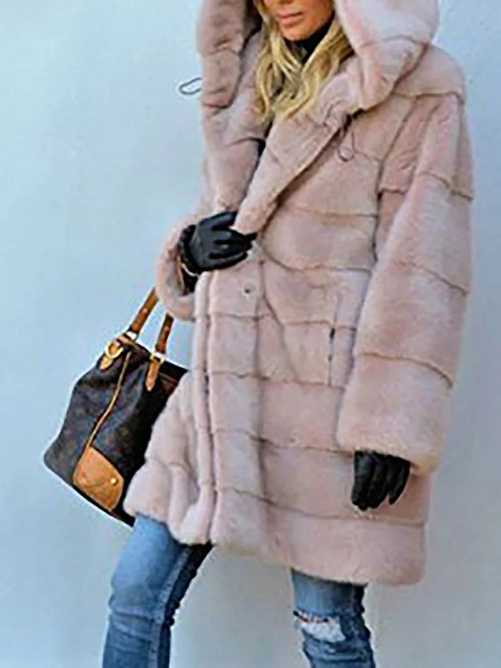 Зимнее пальто женская длинная куртка с большим меховым воротником и капюшоном