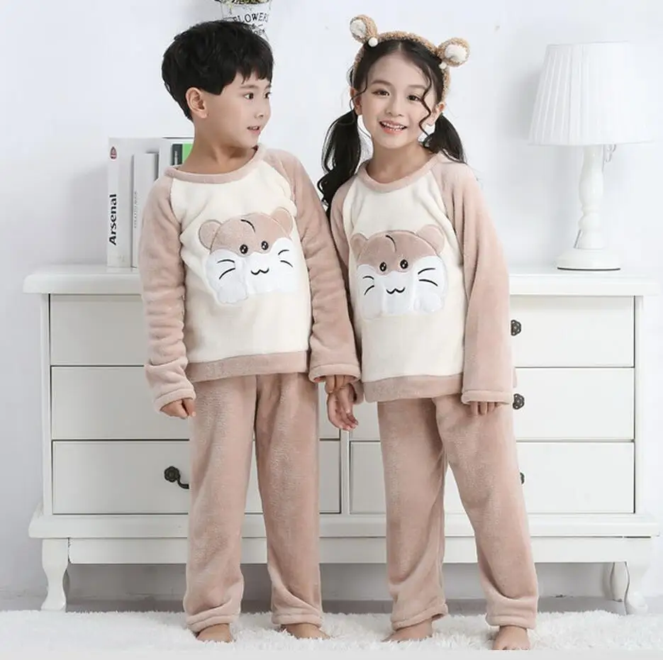 

Winter Cartoon Children Pajamas Flannel Sleepwear Girls Nightwear Coral Fleece Kids Pijamas Homewear Boys Pyjama Teenage Clothes