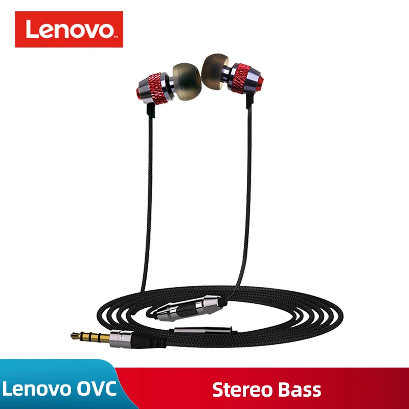 Фото Lenovo OVC наушники в ухо с микрофоном нейлоновая линия стерео бас металлические для