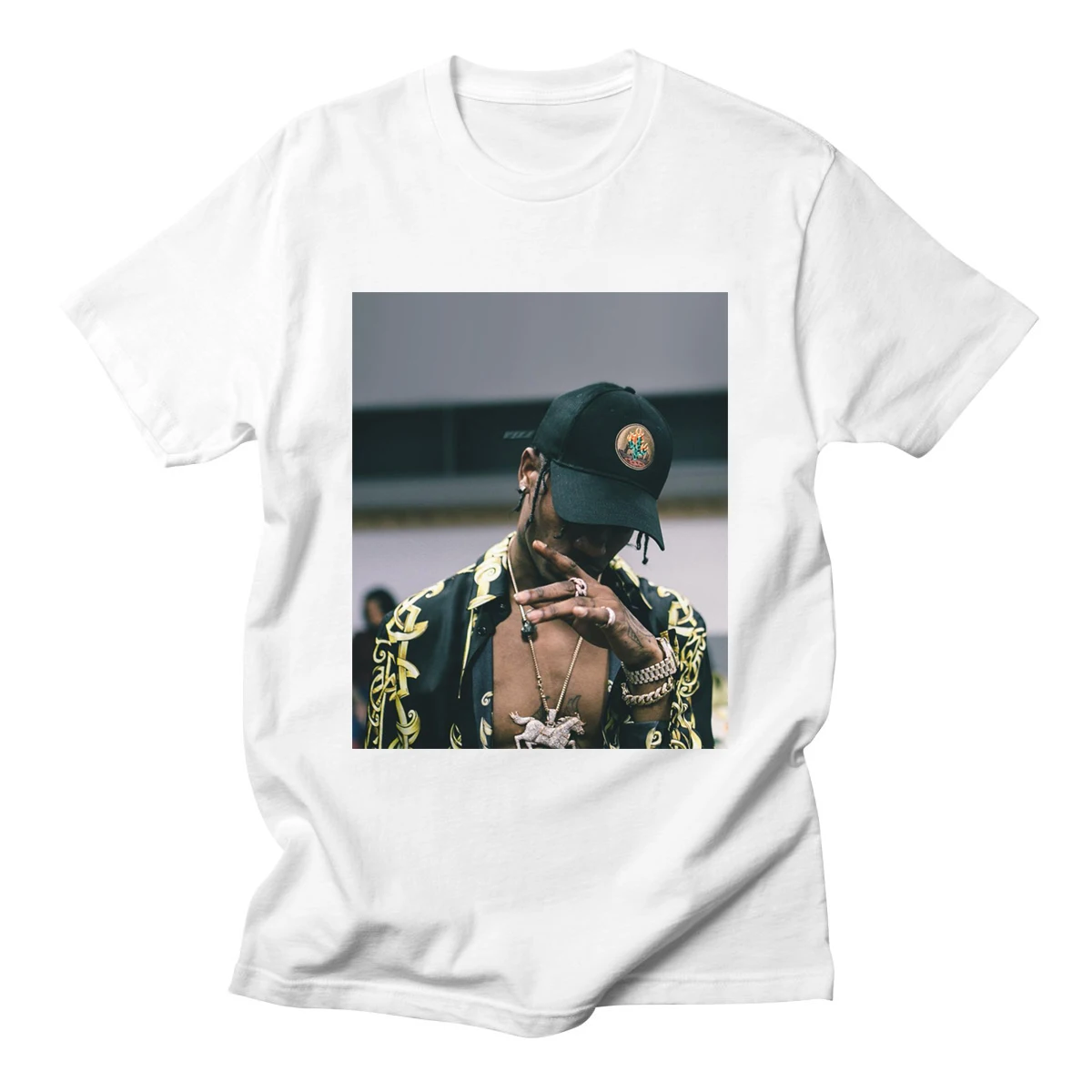С изображением Трэвиса Скотта Happy Face Wish You WAS Here T Shirt хип хоп o образным вырезом