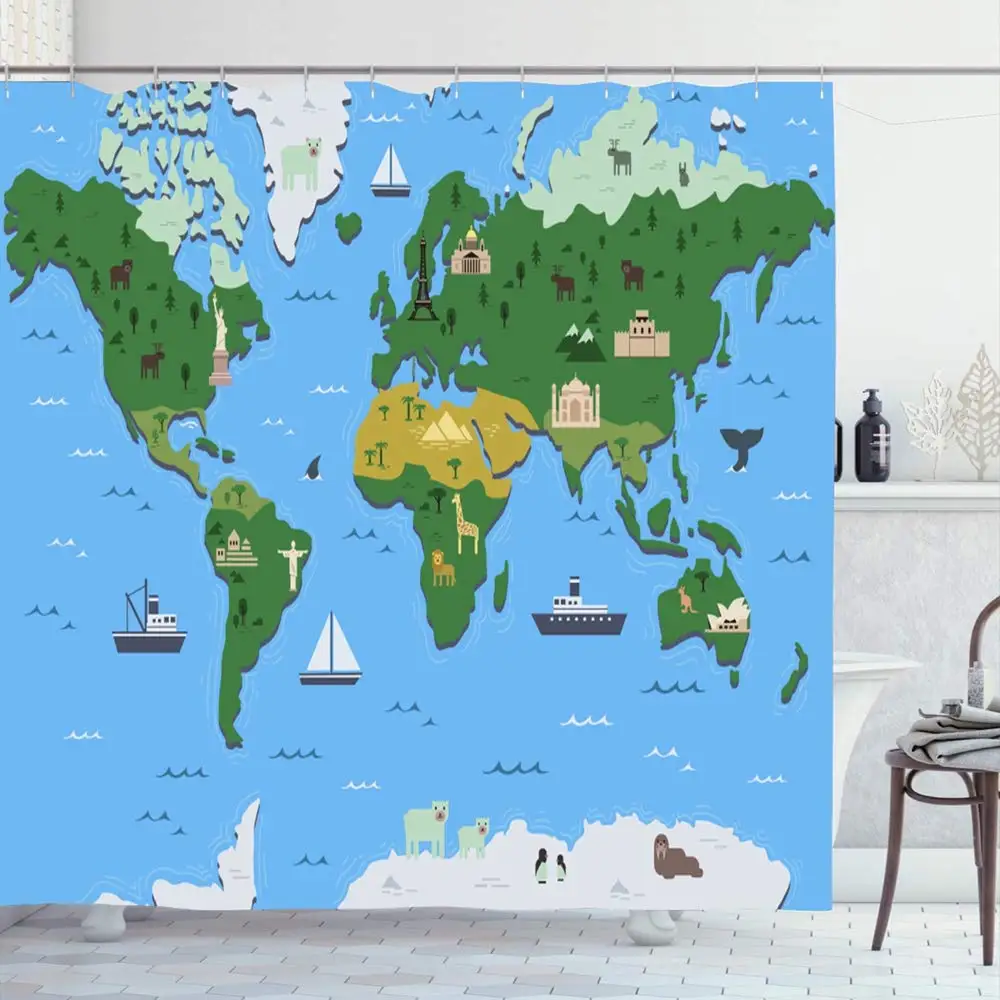 Shower Curtain Set with Hooks 72x78 Africa World Map Regions Tourist Attraction Location Design Play Modern Australia Graphic
Shower Curtain Set with Hooks 72x78 Africa World Map Regions Tourist Attraction Location Design Play Modern Australia Graphic