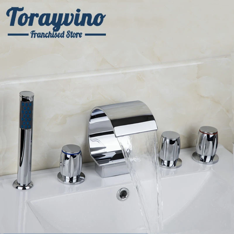 

5 PCS Set bathtub faucets Mixer Chrome Bathtub Faucet Bathroom shower Deck Mounted 3 Handles Taps Waterfall Faucets Mixers Tap