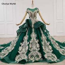 HTL1133 zielona suknia wieczorowa liban o-neck z krótkim rękawem aplikacje koraliki suknia damska długie suknie wieczorowe dubaj vestido longo(China)