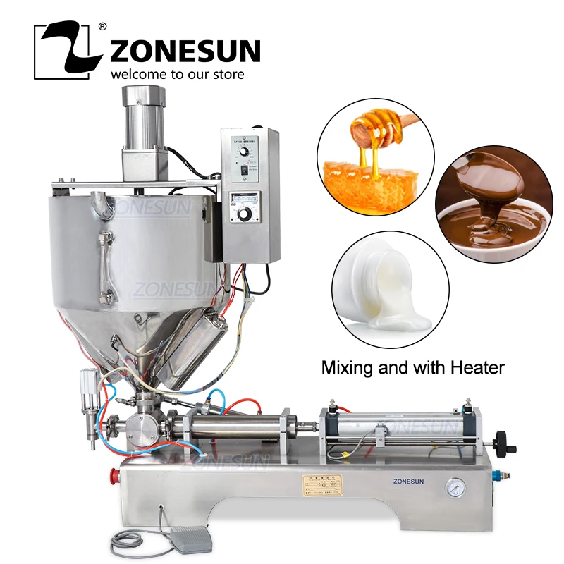 ZONESUN Pneumatic Filler With Mixer Heating Paste Bottle Filling Machine For Viscous Liquid Chocolate Sauce Packaging Equipment
ZONESUN Pneumatic Filler With Mixer Heating Paste Bottle Filling Machine For Viscous Liquid Chocolate Sauce Packaging Equipment