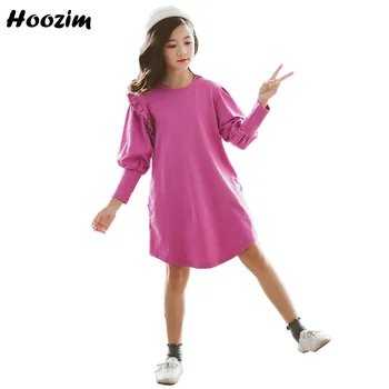 

Fashion Spring Cotton Elastic Sleeve Ruffle Armhole Sweatshirt for Girls 4-13 Years High Street Scalloped Hem Long Hoodies Child