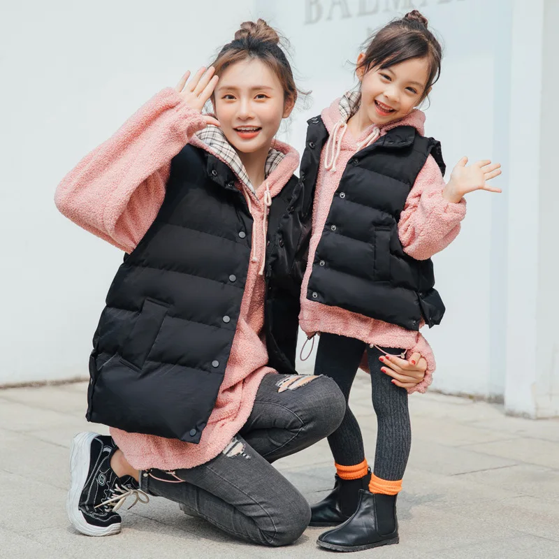 Winter Two-piece Suit (sweater +vest Coats) 1pc Price Mother and Daughter Clothes Family Look Sweatshirts Girls Hoodies Mum Baby | Мать и