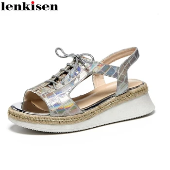 Lenkisen preppy style convenient high quality sheep leather peep toe thick bottom lace up bling stone pattern energy sandals L51
Lenkisen preppy style convenient high quality sheep leather peep toe thick bottom lace up bling stone pattern energy sandals L51