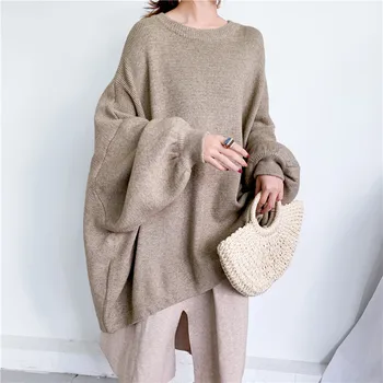 Loose Bat Sleeve Mid Length Sweaters Solid Color Jumper Bottoming Tops Plus Size Autumn Winter Warm Knitted Pullover Sweater
Loose Bat Sleeve Mid Length Sweaters Solid Color Jumper Bottoming Tops Plus Size Autumn Winter Warm Knitted Pullover Sweater