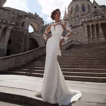 Vestido de Noiva Sereia Renda Berta Mermaid 2018 Long Sleeve Lace Bridal gown Sash Russian Style mother of the bride dresses 
Vestido de Noiva Sereia Renda Berta Mermaid 2018 Long Sleeve Lace Bridal gown Sash Russian Style mother of the bride dresses