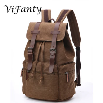 Fashion 17 inch Canvas Backpack Vintage Leather Laptop School Bag Travel Daypack 
Fashion 17 inch Canvas Backpack Vintage Leather Laptop School Bag Travel Daypack