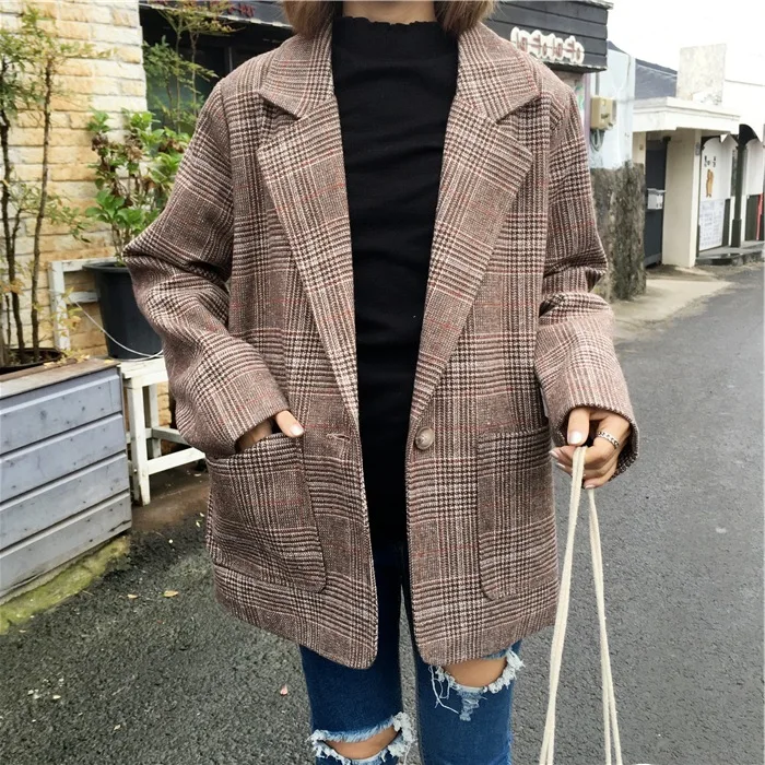 Plaid Suit Jacket Female Spring Korean-style Retro BF England Loose-Fit Slimming One-Button Large Lapel Long-sleeved Coat
Plaid Suit Jacket Female Spring Korean-style Retro BF England Loose-Fit Slimming One-Button Large Lapel Long-sleeved Coat