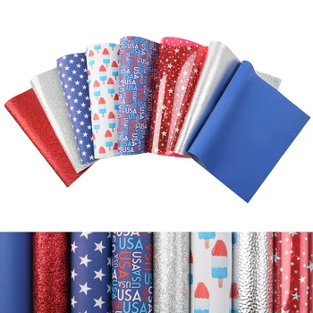 David accessories 8pcs/set 20*34cm July 4th Synthetic Leather Set DIY Hair Bow Handbag Phone Caver Faux Leather Sheets,1Yc10612
