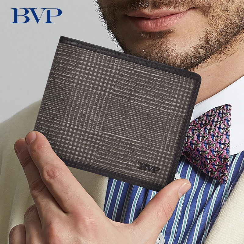 Кошелек BVP мужской из натуральной кожи бумажник с узором в клетку модный клатч