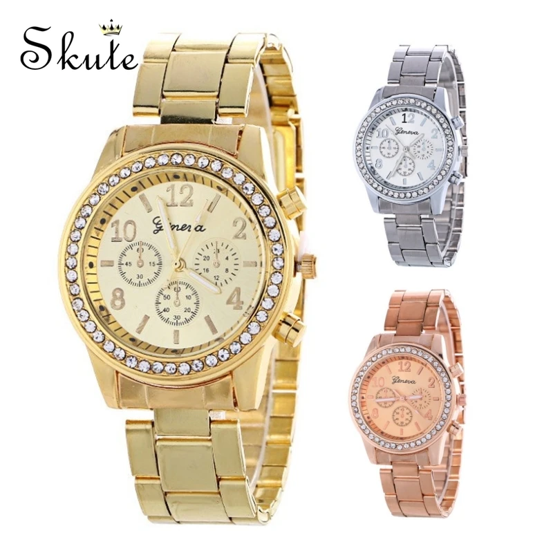

Skute Fashion Women Geneva Watches Luxury Brand Diamond Quartz Wrist Watch Ladies Gold Watch Clock Reloj Mujer Relogio Feminino