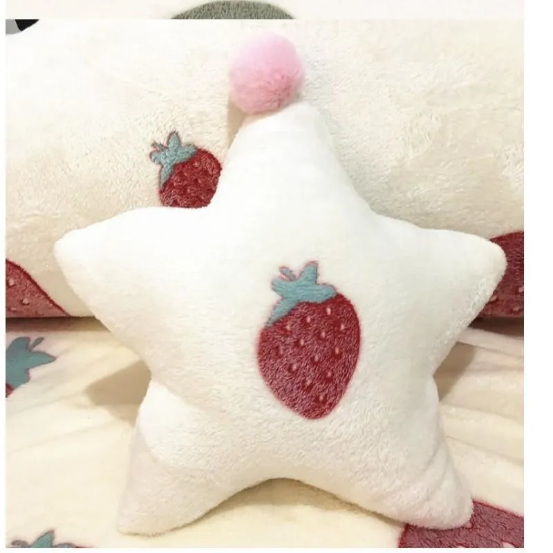 

White And Gray Strawberry Embellished Five-pointed Star Plush Pillow Cushion Net Red Car Sofa Bay Window Pillow Decoration