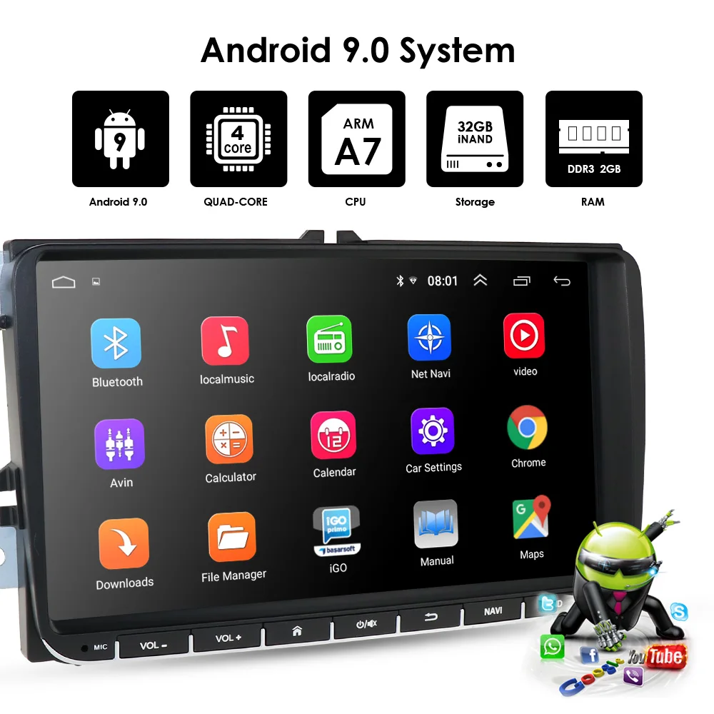 Discount Car autoaudio Android 9.0 DAB+ For VW Volkswagen/Golf/Polo/Tiguan/Passat/T5/Beetle/EOS/Skoda/Octavia car Radio GPS 1080p  4core 3