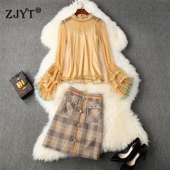 High Quality Runway Women's Set 2020 New Summer Designer Lady Outfit Flare Sleeve Mesh Lace Top and Beading Skirt Suit Sets 3pcs
High Quality Runway Women's Set 2020 New Summer Designer Lady Outfit Flare Sleeve Mesh Lace Top and Beading Skirt Suit Sets 3pcs