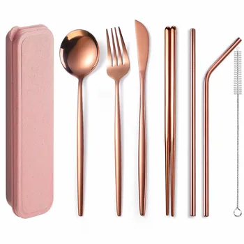 Portable Cutlery Set Rose Gold Stainless Tableware Sets Travel Dinnerware Ste Straw Outdoor Picnic with Box Utensils Reusable
Portable Cutlery Set Rose Gold Stainless Tableware Sets Travel Dinnerware Ste Straw Outdoor Picnic with Box Utensils Reusable