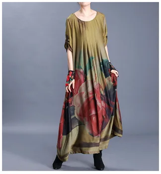 Women Floral Printed Silk Dresses Female O-Neck Short Sleeve 2020 New High Quality Loose Vintage Women Maxi Long Dubai Dresses
Women Floral Printed Silk Dresses Female O-Neck Short Sleeve 2020 New High Quality Loose Vintage Women Maxi Long Dubai Dresses