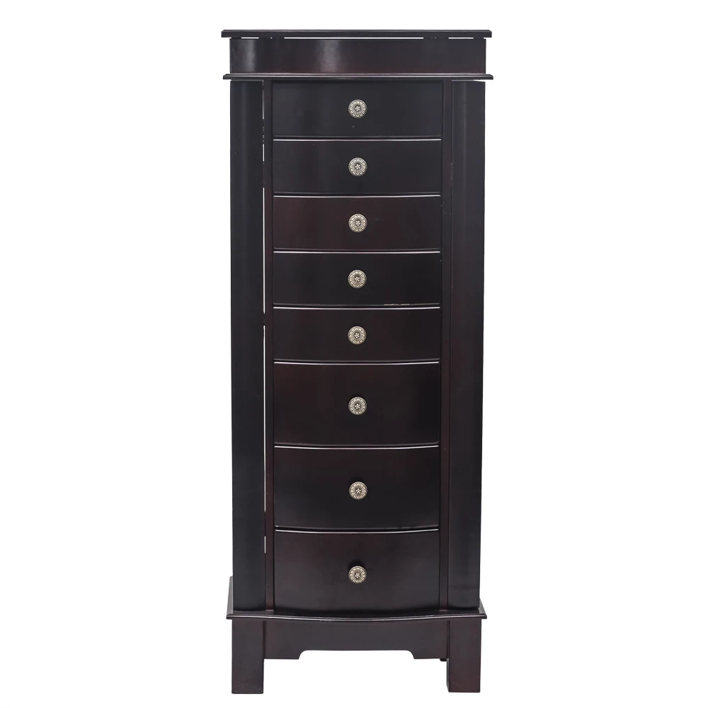 Jewelry Armoire with Mirror, 8 Drawers & 16 Necklace Hooks, 2 Side Swing Doors(Brown) 190812208
Jewelry Armoire with Mirror, 8 Drawers & 16 Necklace Hooks, 2 Side Swing Doors(Brown) 190812208