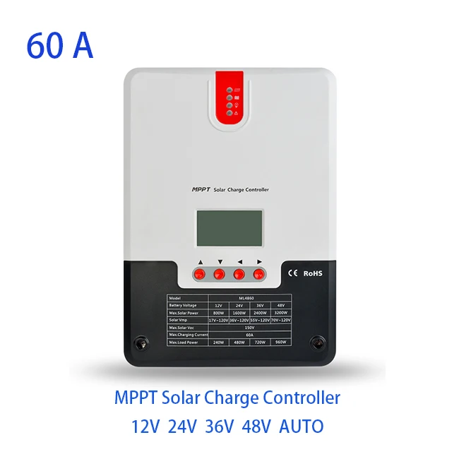 

60A 12V 24V 36V 48V auto MPPT solar charge controller ML4860 with RS232 Work LCD display for Max 150V Solar Automatic