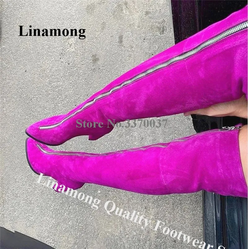 Linamong Newest Pointed Toe Rose Pink Over Knee Chunky Heel Boots Front Zipper-up Suede Thigh High Thick Heel Boots Party Shoes
Linamong Newest Pointed Toe Rose Pink Over Knee Chunky Heel Boots Front Zipper-up Suede Thigh High Thick Heel Boots Party Shoes