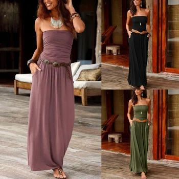 Womens Bandeau Holiday Off Shoulder Long Dress Ladies Summer Solid Maxi Dress Solid Dress Summer New Fashion Dress Party Dress
Womens Bandeau Holiday Off Shoulder Long Dress Ladies Summer Solid Maxi Dress Solid Dress Summer New Fashion Dress Party Dress