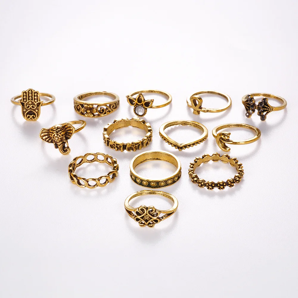 2019 new retro totem pierced engraved moon elephant palm 13 piece set combination ring for ladies
2019 new retro totem pierced engraved moon elephant palm 13 piece set combination ring for ladies