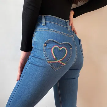 Flare Pants Women Rainbow Embroidered Heart Shaped Pocket High Waist Jeans Women Cotton Skinny Pant Harajuku Woman Clothes
Flare Pants Women Rainbow Embroidered Heart Shaped Pocket High Waist Jeans Women Cotton Skinny Pant Harajuku Woman Clothes