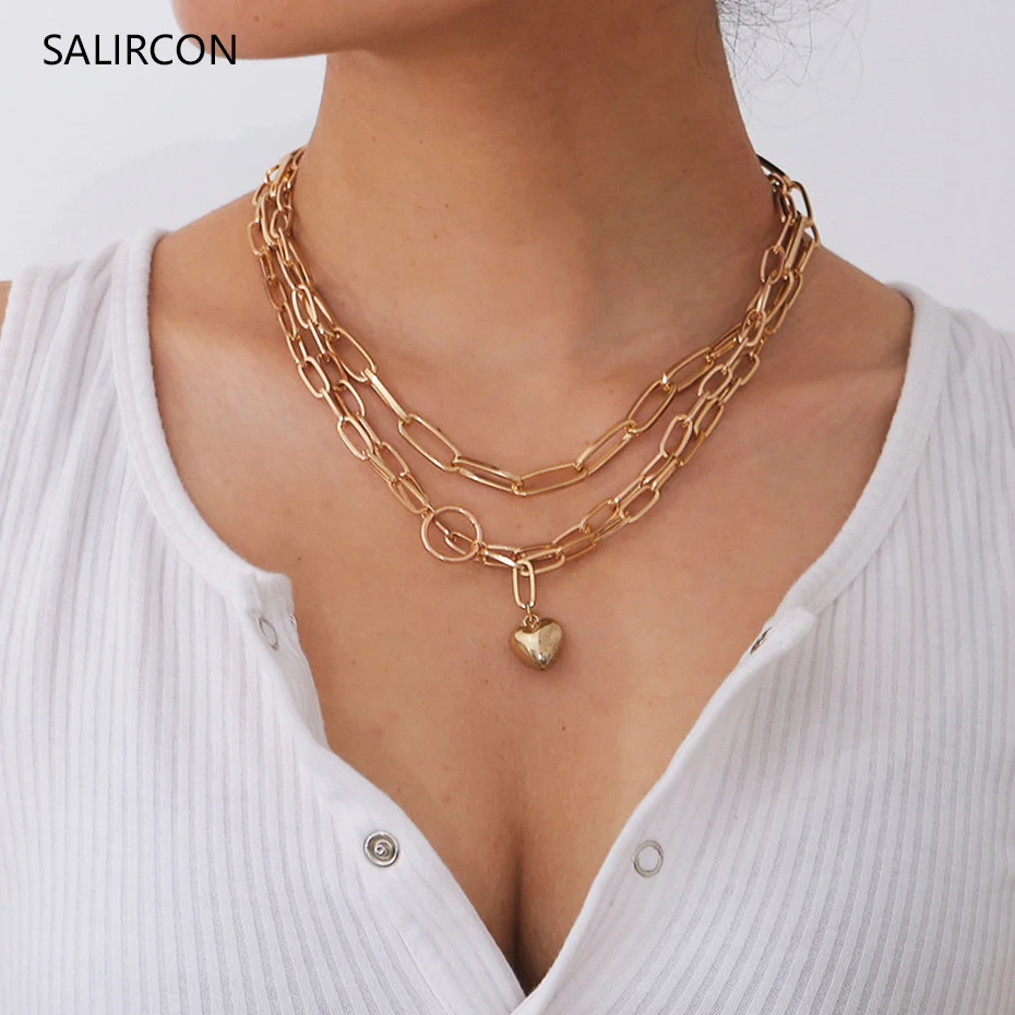 Salircon Boho Multi Layer Cuban Chain Necklace Choker Goth Gold Color Metal Thick Heart Necklace For Women Punk Jewelry Collares
Salircon Boho Multi Layer Cuban Chain Necklace Choker Goth Gold Color Metal Thick Heart Necklace For Women Punk Jewelry Collares