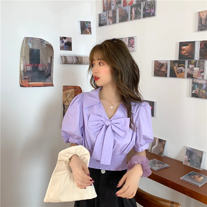 Фото Блузка женская шифоновая в Корейском стиле милая Повседневная рубашка с