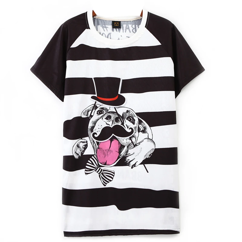 Фото Vefadisa Summer Cartoon Dog Print Women T-shirt 2020 Black White Stripe Loose Short Sleeve QYF2472 | Женская одежда